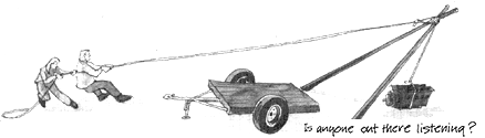 
Two sturdy spars lashed into a simple A-frame can be used to lift and move great weights. Vehicles bogged in mud can be lifted right out with a big A-frame.
